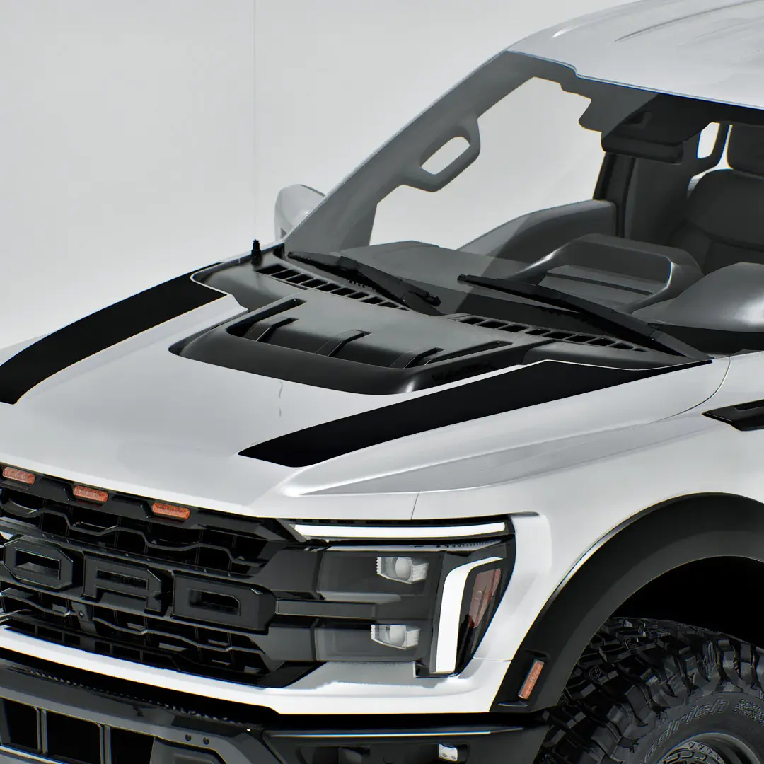 IMG2418 3M Matte Black and Satin Black hood stripe decals are clean, simple, and aggressive and go well with any paint color.