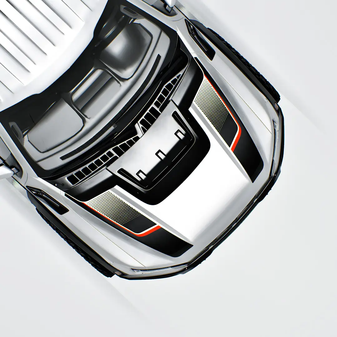 IMG2389 Ford Raptor Heritage Edition Racing Stripe Vinyl Hood Decals with satin black, red, and gradient print