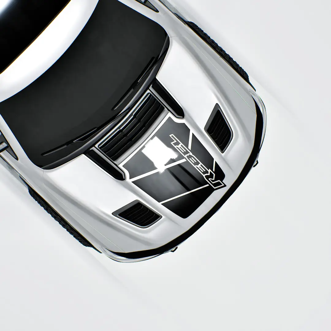 The Ram Rebel Blackout vinyl hood decal can deflect light and add style to your truck.